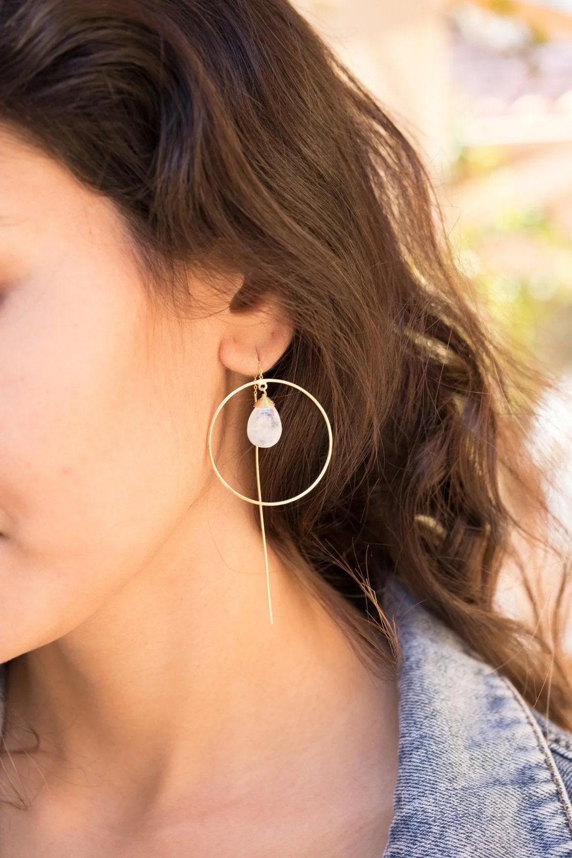 Moonstone Threader Earrings ~ 18k Gold Plated~ ME104
