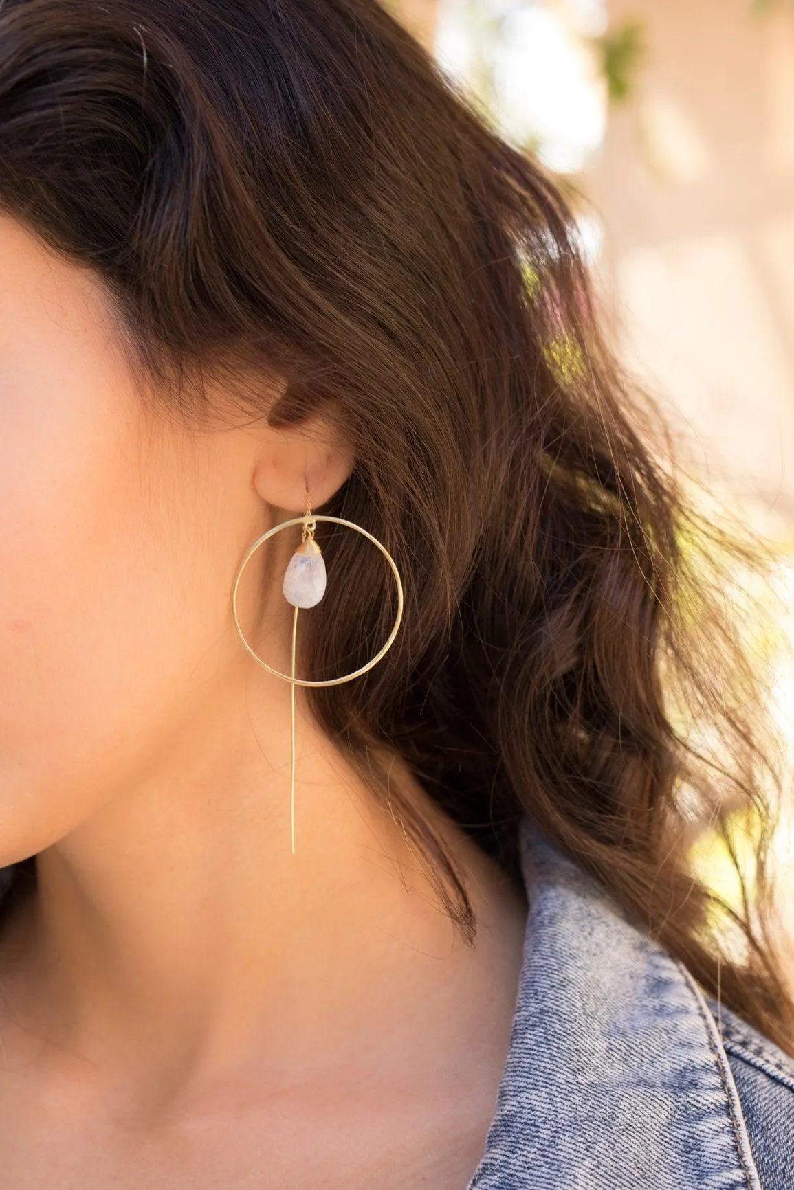 Moonstone Threader Earrings ~ 18k Gold Plated~ ME104