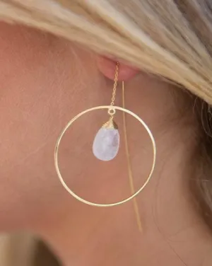 Moonstone Threader Earrings ~ 18k Gold Plated~ ME104