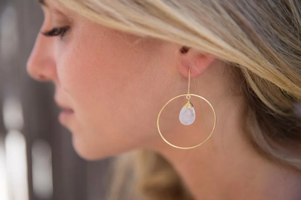 Moonstone Threader Earrings ~ 18k Gold Plated~ ME104