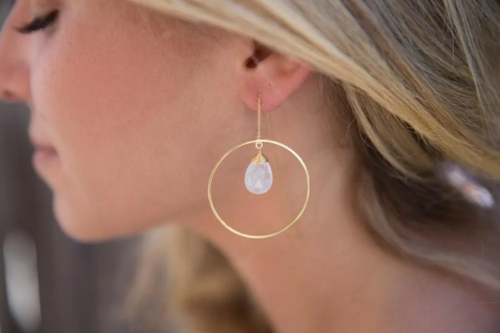 Moonstone Threader Earrings ~ 18k Gold Plated~ ME104