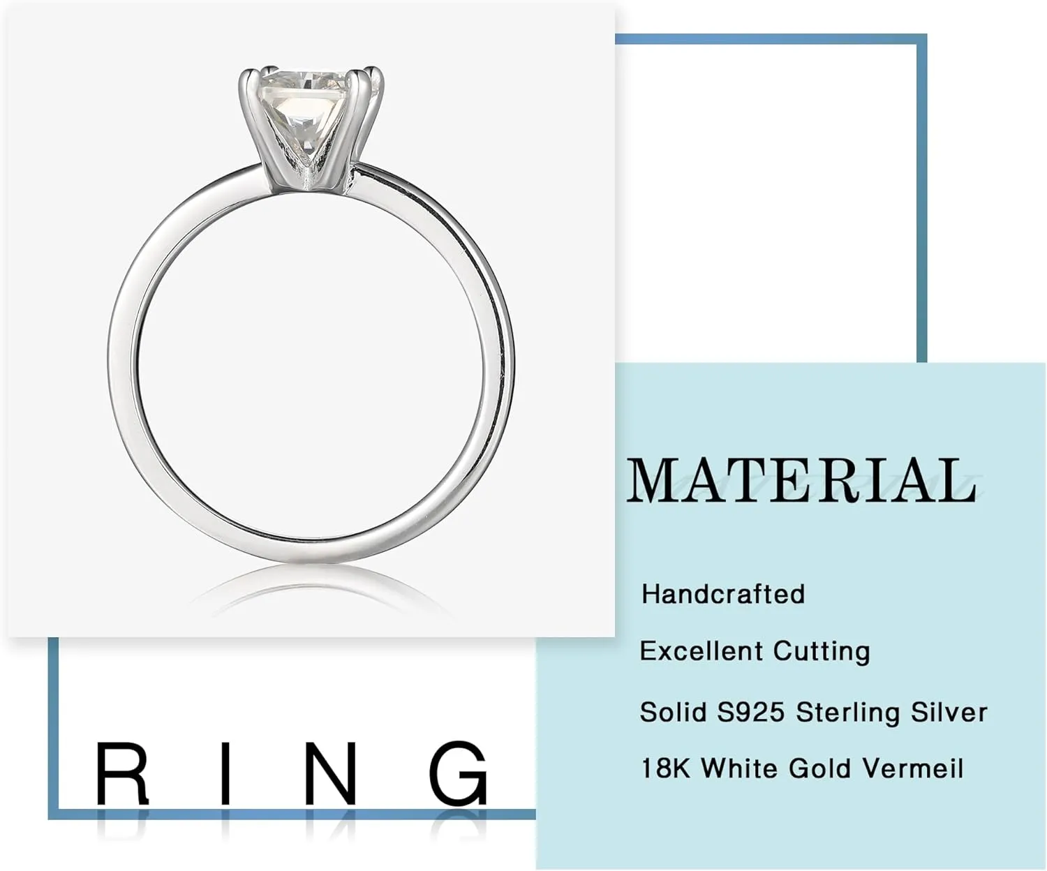 MOOSEA 2CT Radiant Cut Moissanite Rings for Women, D Color VVS1 Clarity Lab Created Moissanite Ring 18K White Gold Plated Moissanite Engagement Rings for Women Classic Solitaire Moissanite Rings