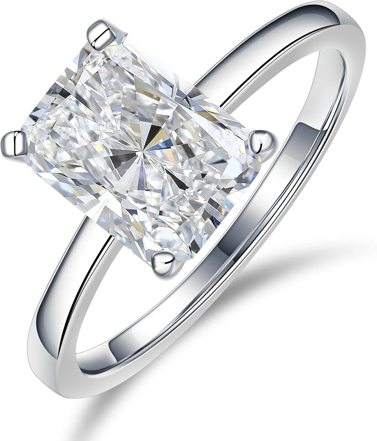 MOOSEA 2CT Radiant Cut Moissanite Rings for Women, D Color VVS1 Clarity Lab Created Moissanite Ring 18K White Gold Plated Moissanite Engagement Rings for Women Classic Solitaire Moissanite Rings