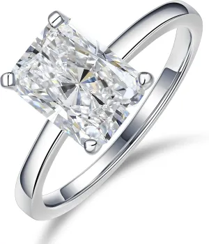 MOOSEA 2CT Radiant Cut Moissanite Rings for Women, D Color VVS1 Clarity Lab Created Moissanite Ring 18K White Gold Plated Moissanite Engagement Rings for Women Classic Solitaire Moissanite Rings