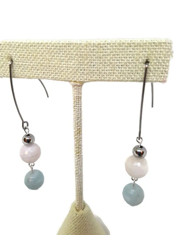 Multi-Color Faceted Beryl Bead Earrings with Stainless Steel Accent Beads