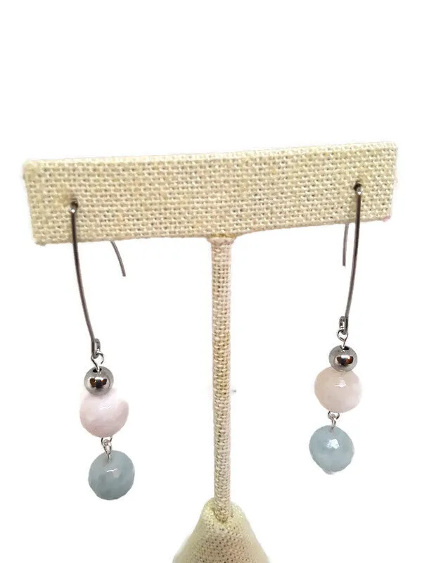 Multi-Color Faceted Beryl Bead Earrings with Stainless Steel Accent Beads