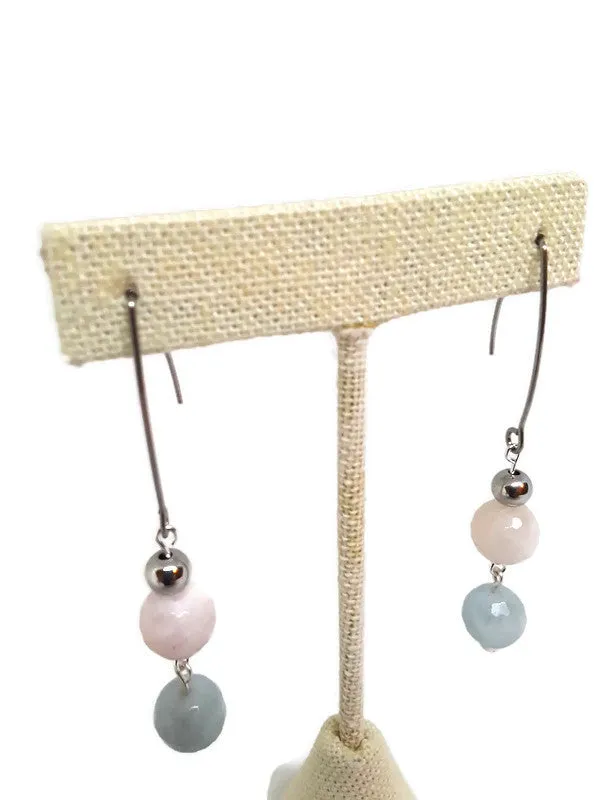 Multi-Color Faceted Beryl Bead Earrings with Stainless Steel Accent Beads
