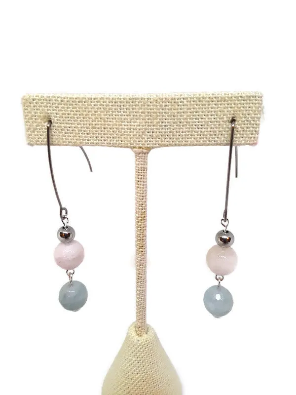 Multi-Color Faceted Beryl Bead Earrings with Stainless Steel Accent Beads