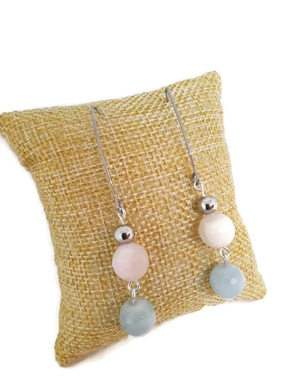 Multi-Color Faceted Beryl Bead Earrings with Stainless Steel Accent Beads