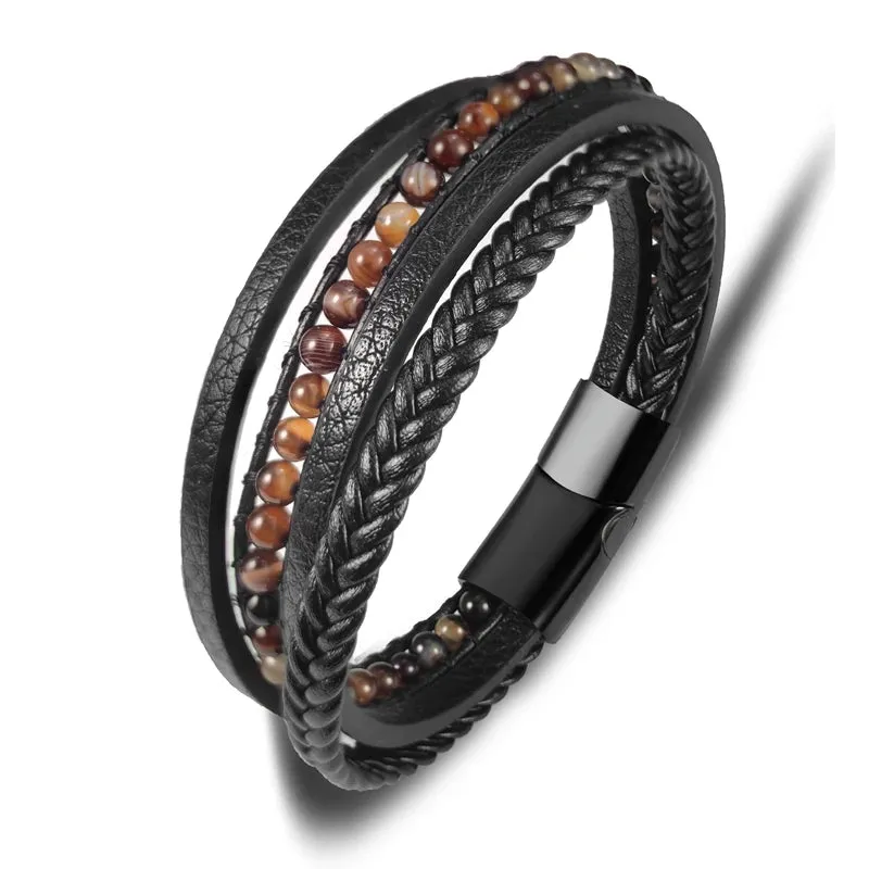Multilayer Stainless Steel Insert Bracelet Beads Leather Bracelets
