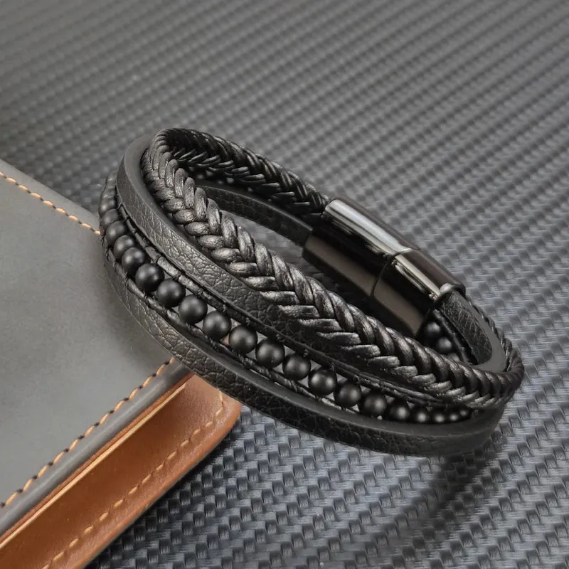 Multilayer Stainless Steel Insert Bracelet Beads Leather Bracelets