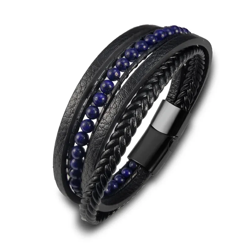 Multilayer Stainless Steel Insert Bracelet Beads Leather Bracelets