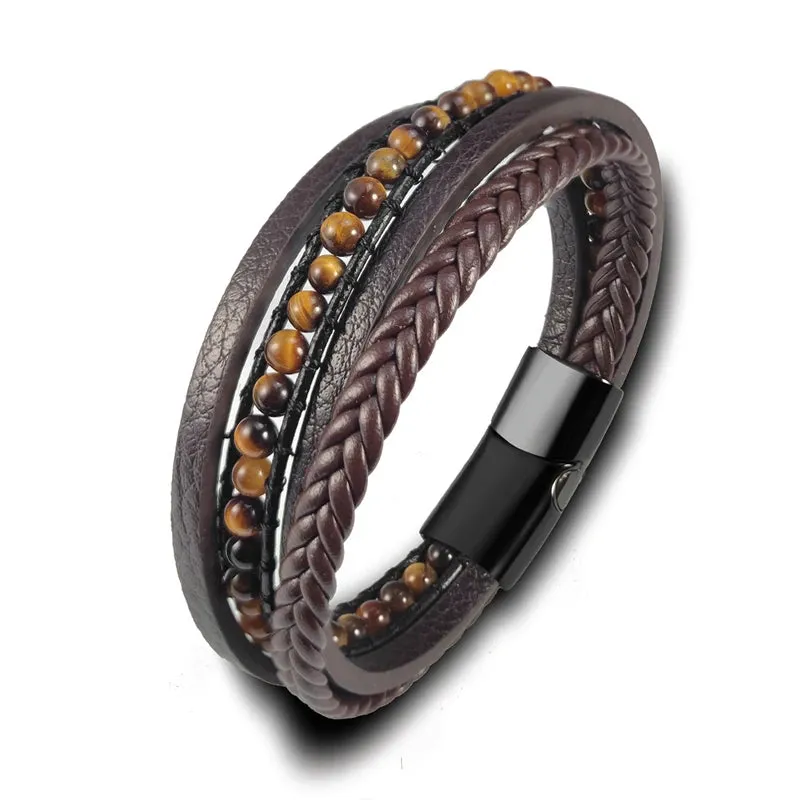 Multilayer Stainless Steel Insert Bracelet Beads Leather Bracelets