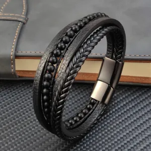 Multilayer Stainless Steel Insert Bracelet Beads Leather Bracelets Multilayer Stainless Steel Insert Bracelet Beads Leather Bracelets