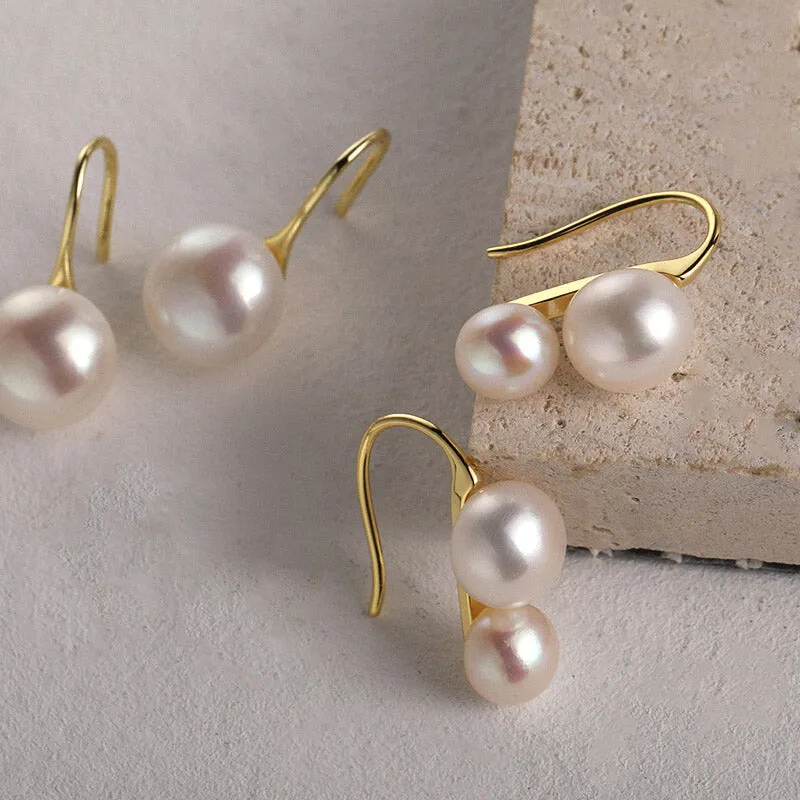 Natural Dual Pearls Drop Earrings
