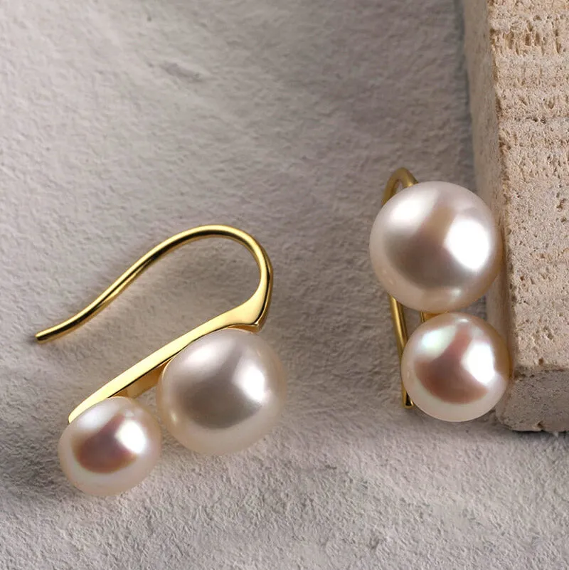 Natural Dual Pearls Drop Earrings