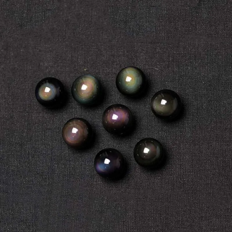 Natural Obsidian Rainbow Eye Transfer Good Luck Bead Pendant  Chain Necklace Jewelry For Woman
