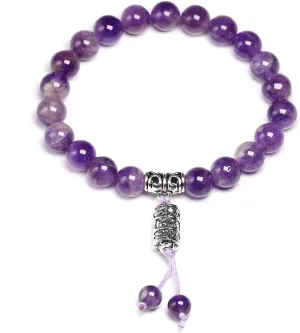 Natural Purple Crystal Bracelet Men Buddha Charm Healing Balance Pendent Buddhaist Prayer Natural Stone Yoga Bracelet Compatible with Women