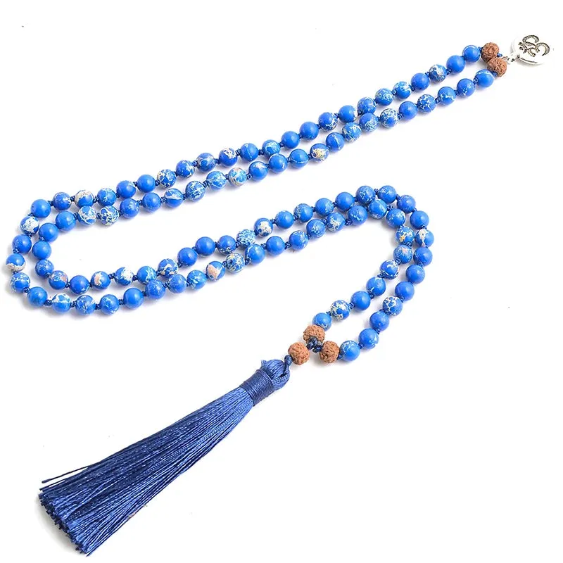 Natural Stone Beaded Knotted 108 Mala Necklace Meditation Yoga Love Lucky Japamala Jewelry
