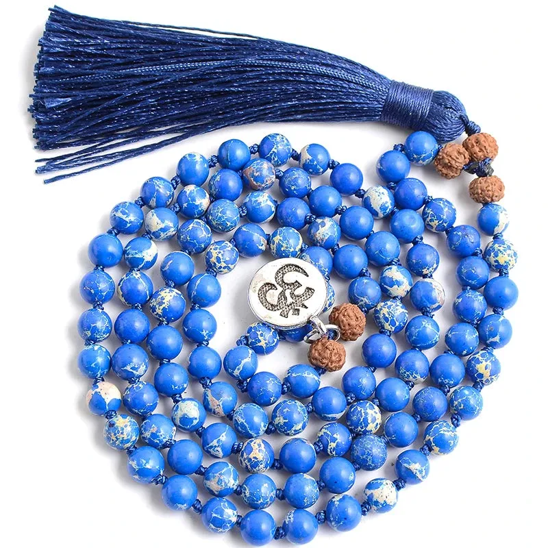 Natural Stone Beaded Knotted 108 Mala Necklace Meditation Yoga Love Lucky Japamala Jewelry