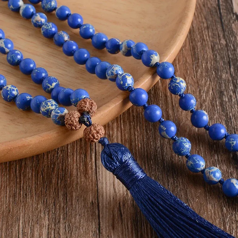 Natural Stone Beaded Knotted 108 Mala Necklace Meditation Yoga Love Lucky Japamala Jewelry