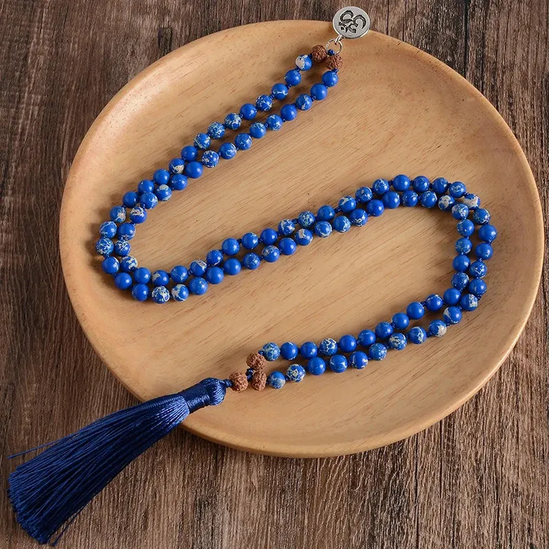 Natural Stone Beaded Knotted 108 Mala Necklace Meditation Yoga Love Lucky Japamala Jewelry