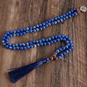 Natural Stone Beaded Knotted 108 Mala Necklace Meditation Yoga Love Lucky Japamala Jewelry