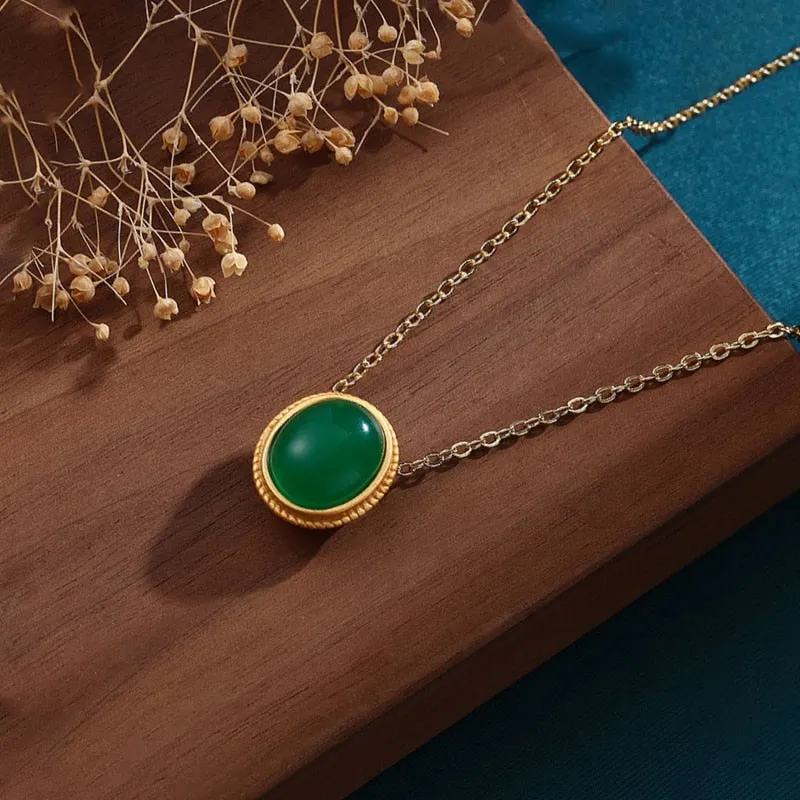 New in vintage natural Hotan Jade round necklace pendant