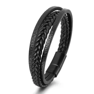 New Vintage Leather Rope Braided Ethnic Magnetic Buckle Men's Bracelet