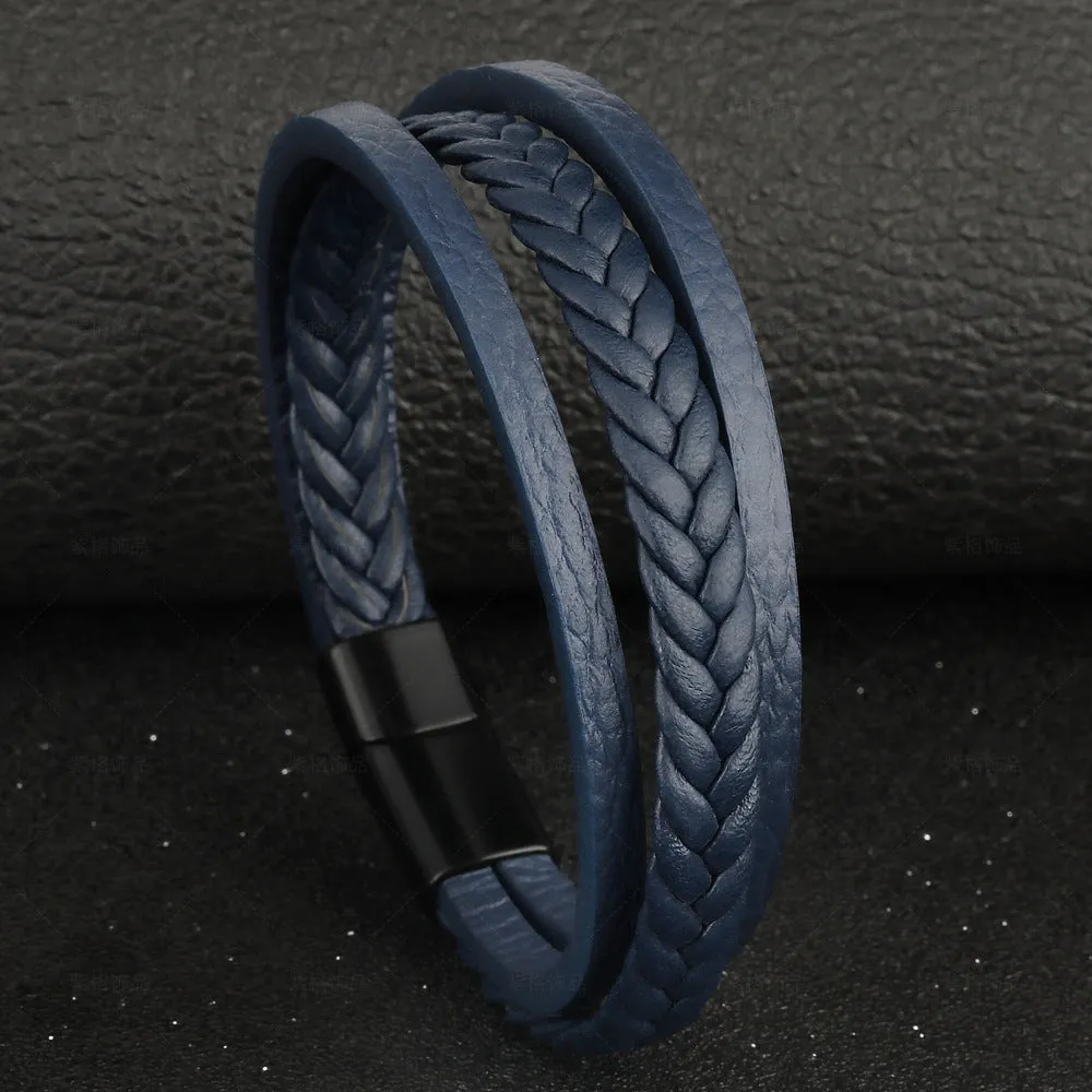 New Vintage Leather Rope Braided Ethnic Magnetic Buckle Men's Bracelet