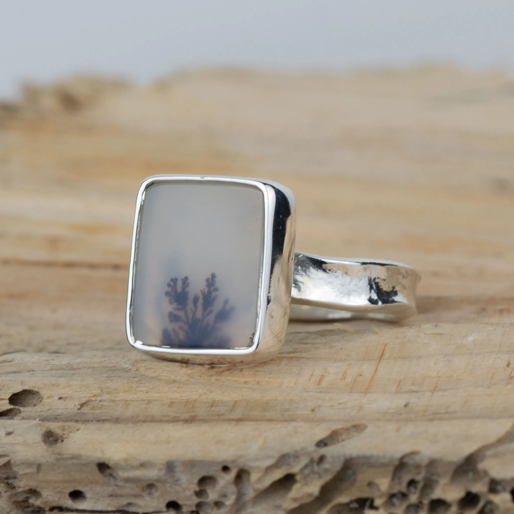 No. 110  - Silver Dendritic Agate Ring - Size K