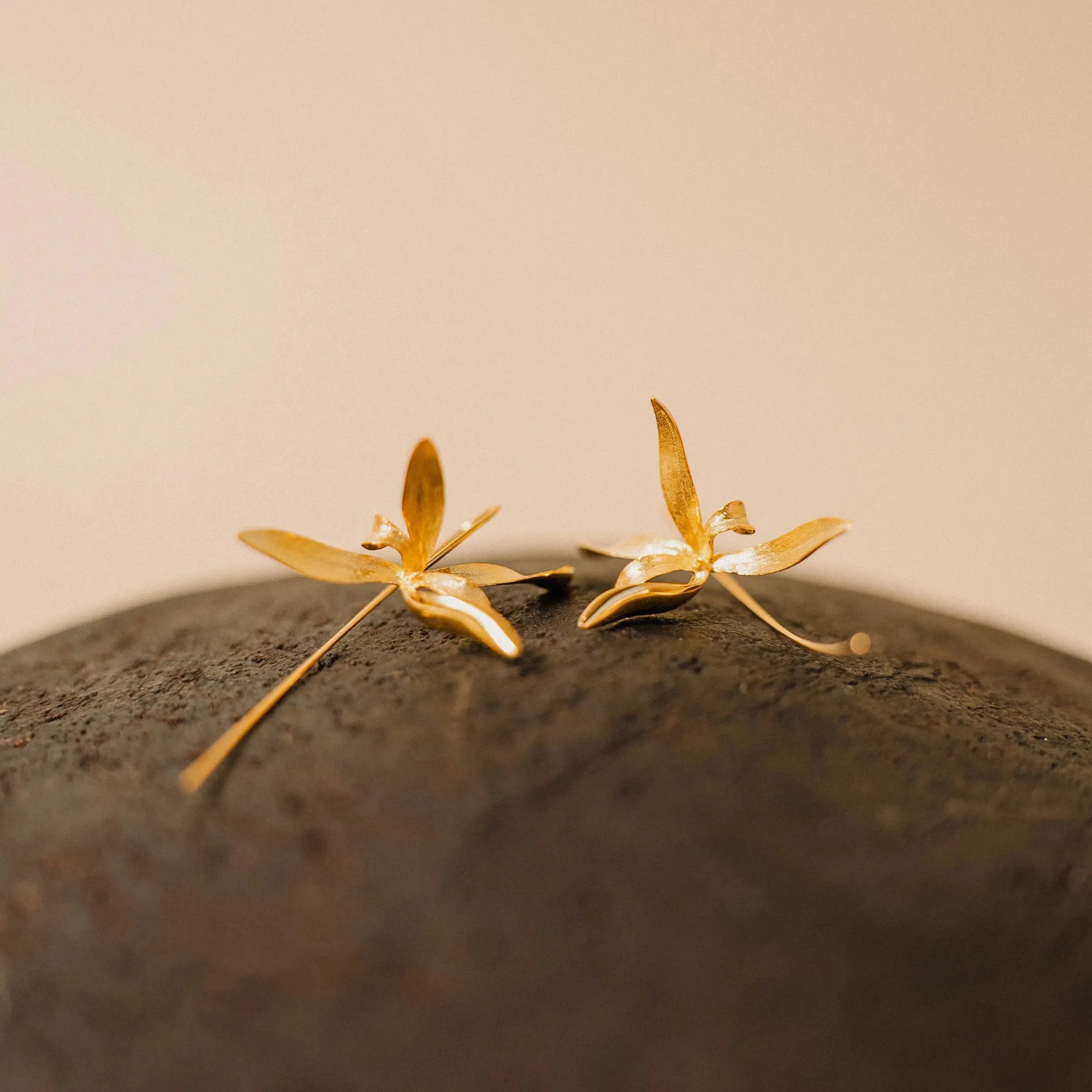 Orchid Earrings - Elegant Gold Floral Earrings