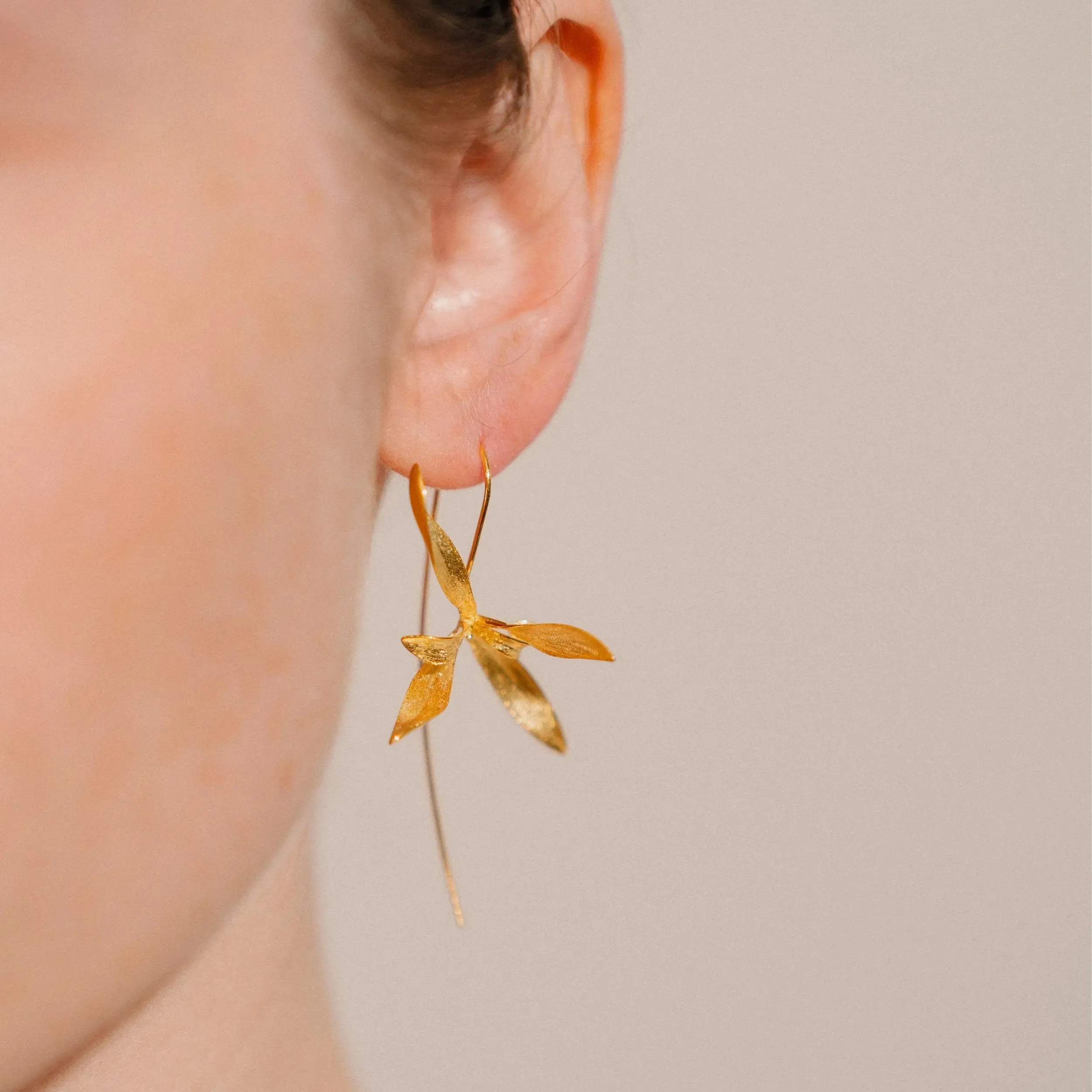 Orchid Earrings - Elegant Gold Floral Earrings