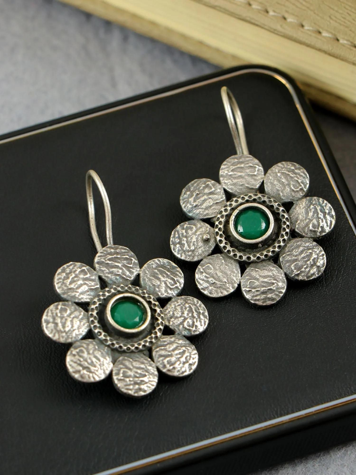 Oxidised Silver Floral Earrings for Women