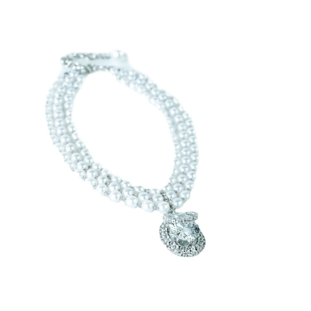Pearl And Oval Jewel Pendant Dog Necklace