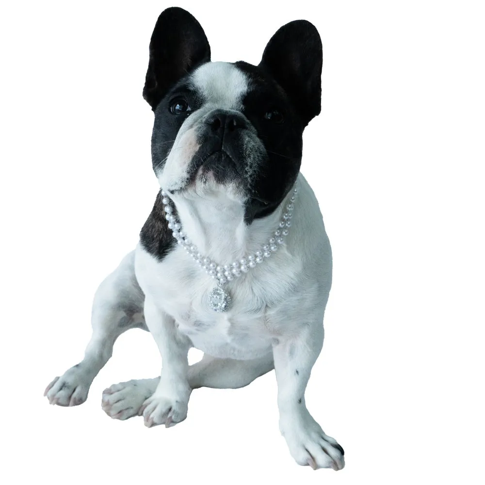 Pearl And Oval Jewel Pendant Dog Necklace