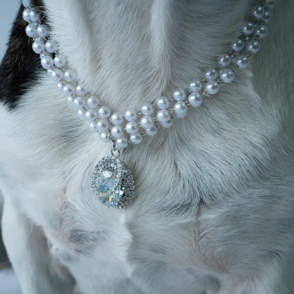 Pearl And Oval Jewel Pendant Dog Necklace