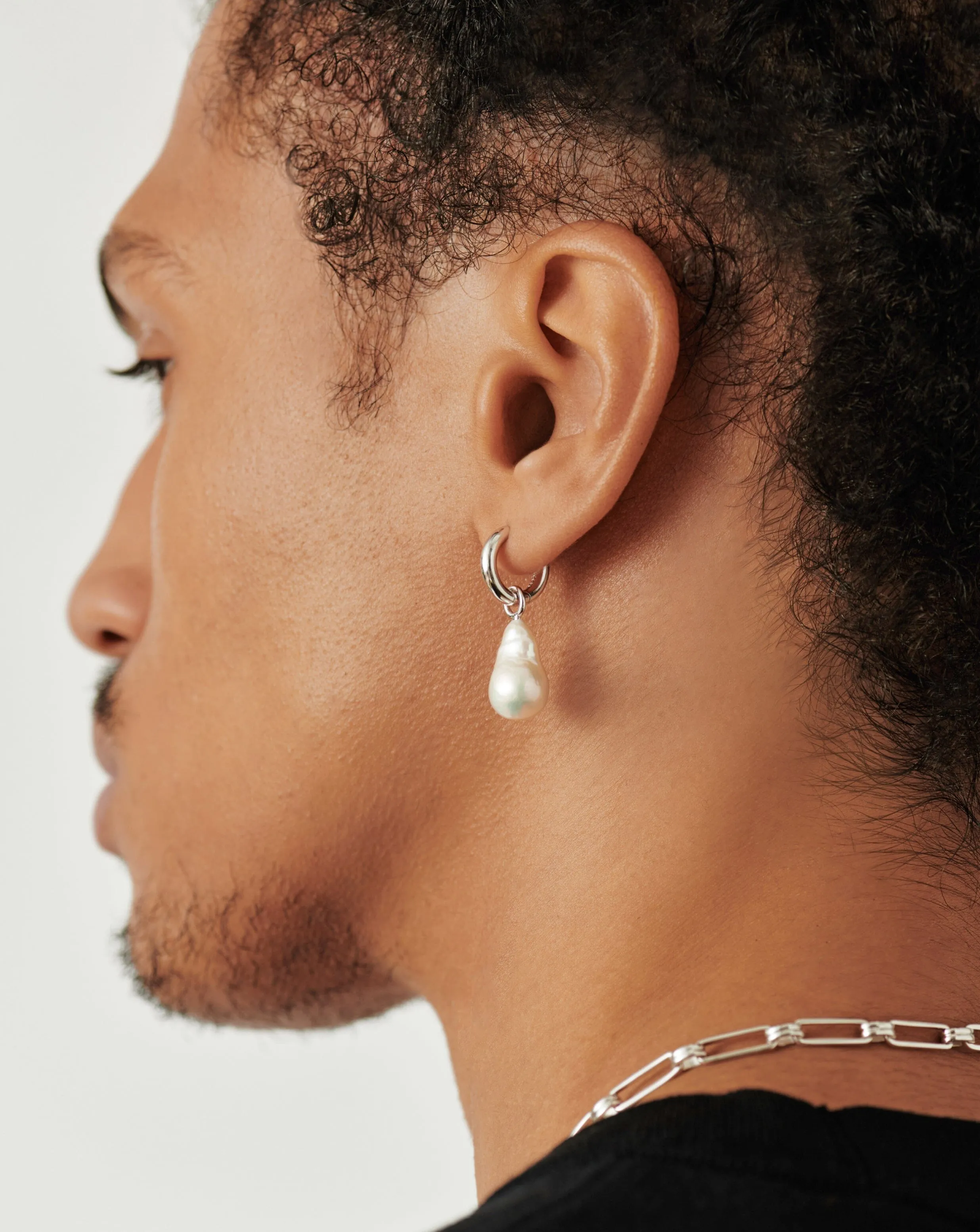 Pearl Drop Single Tunnel Hoop Earring