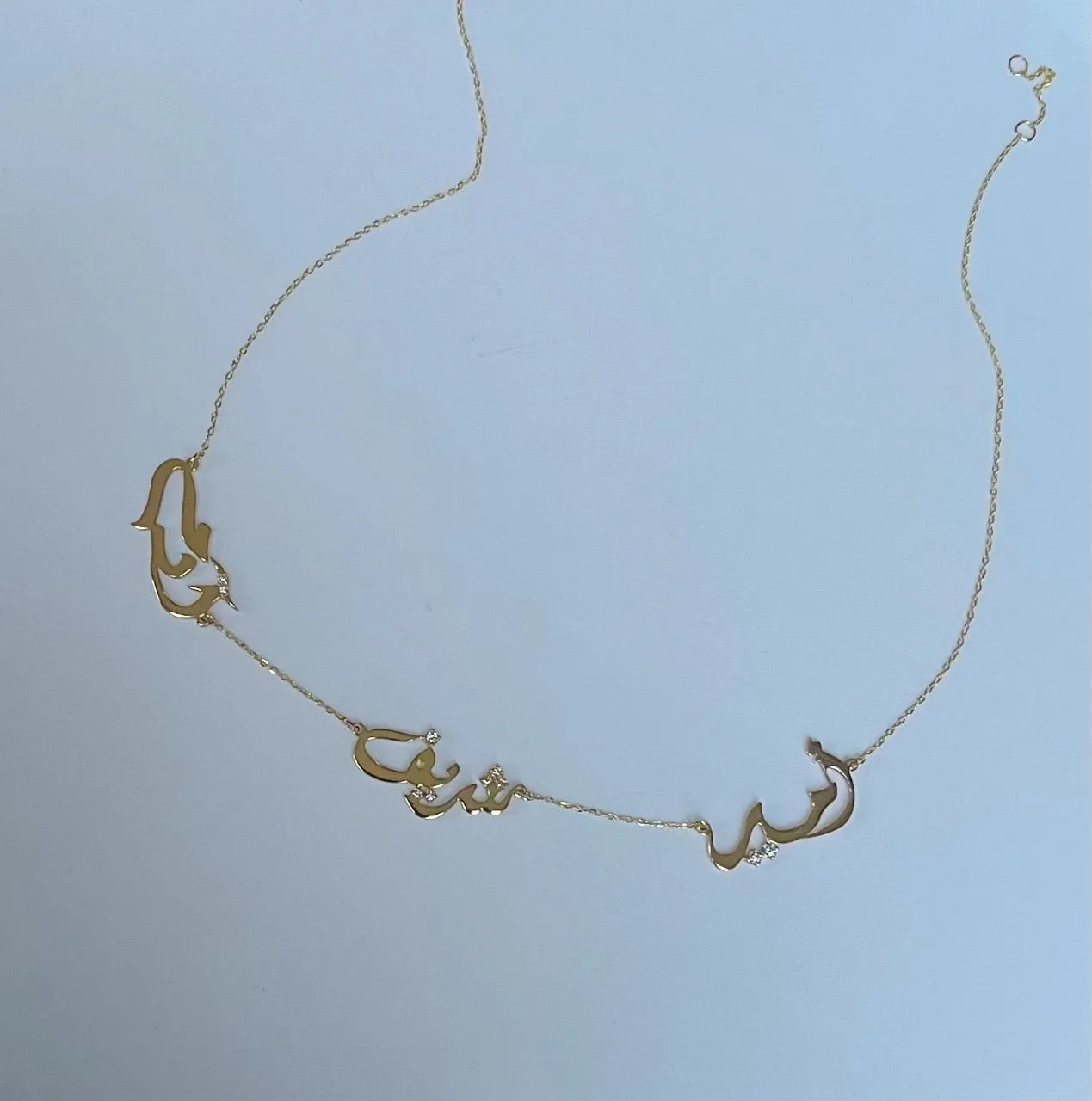 Personalized Triple-Name Arabic Calligraphy Necklace with Diamonds