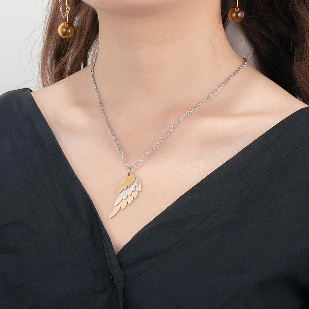Personalized Wings Necklace with 3 Names Mixed Steel & Rose Gold & Gold Color Custom Family Engraved Necklace