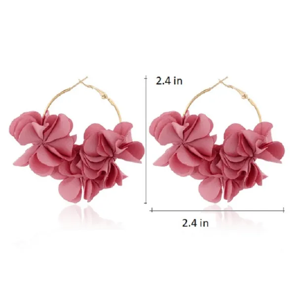 Pink Fabric Flower Hoop Earrings