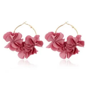Pink Fabric Flower Hoop Earrings