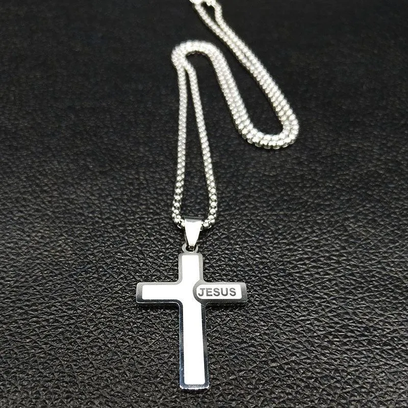 Popular Stainless Steel Long JESUS CROSS Necklaces - Gold Colour Chain Christian Necklaces Jewellery