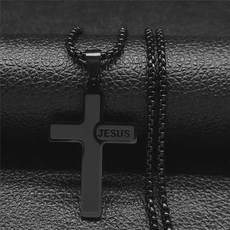 Popular Stainless Steel Long JESUS CROSS Necklaces - Gold Colour Chain Christian Necklaces Jewellery