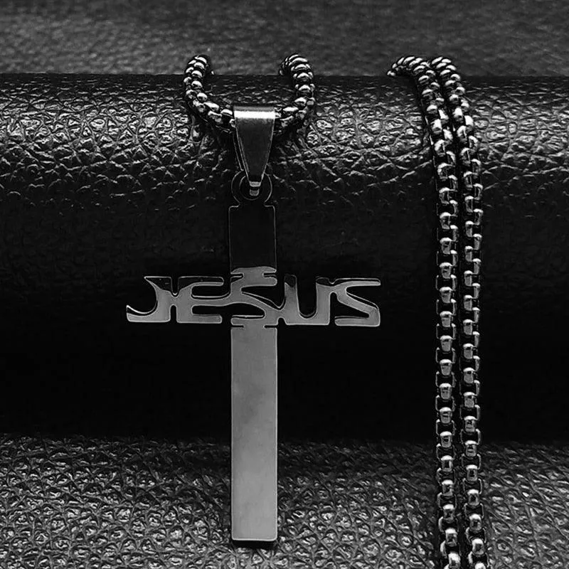 Popular Stainless Steel Long JESUS CROSS Necklaces - Gold Colour Chain Christian Necklaces Jewellery