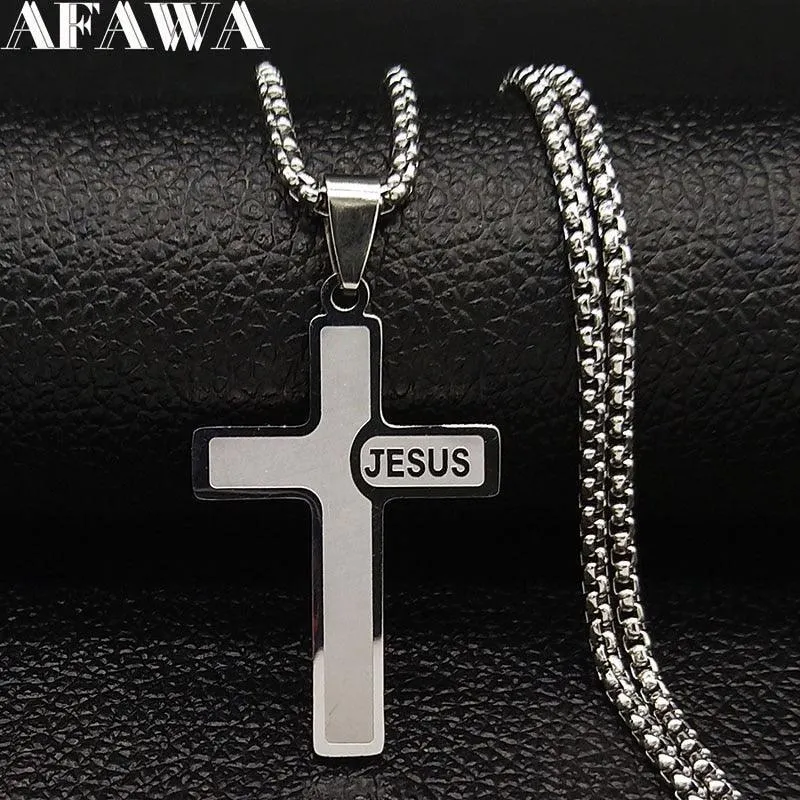 Popular Stainless Steel Long JESUS CROSS Necklaces - Gold Colour Chain Christian Necklaces Jewellery