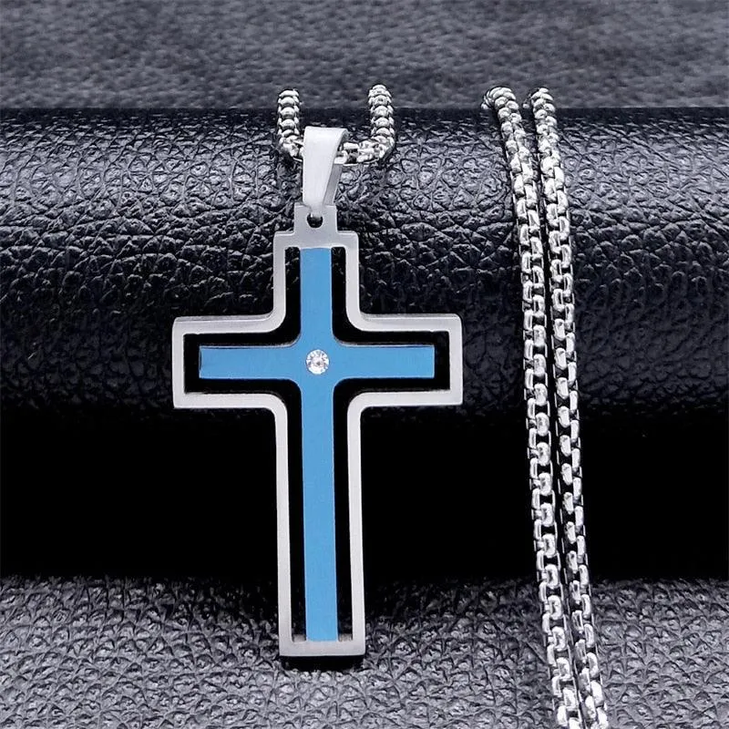 Popular Stainless Steel Long JESUS CROSS Necklaces - Gold Colour Chain Christian Necklaces Jewellery