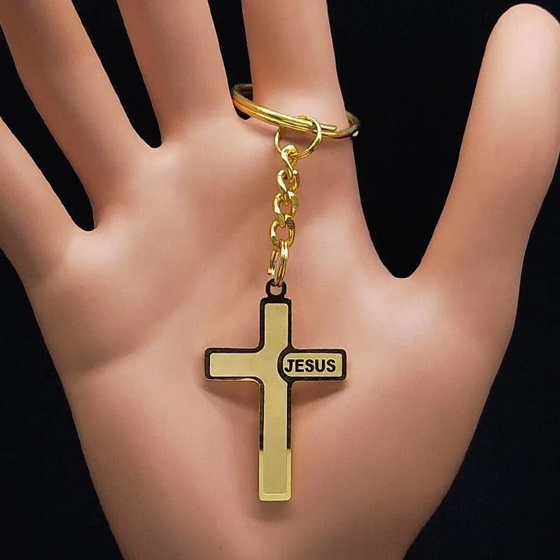 Popular Stainless Steel Long JESUS CROSS Necklaces - Gold Colour Chain Christian Necklaces Jewellery