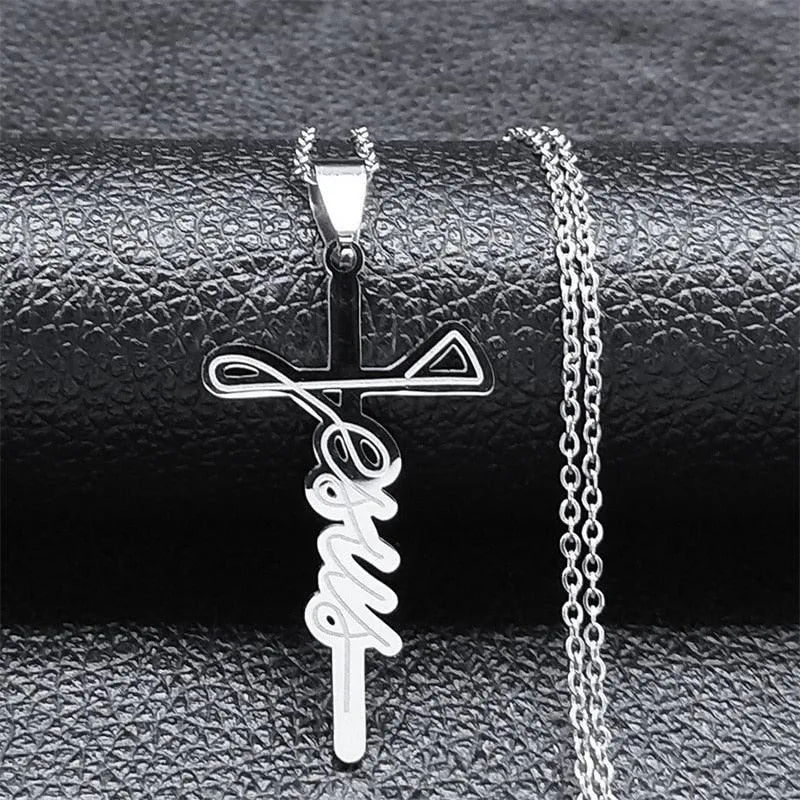 Popular Stainless Steel Long JESUS CROSS Necklaces - Gold Colour Chain Christian Necklaces Jewellery