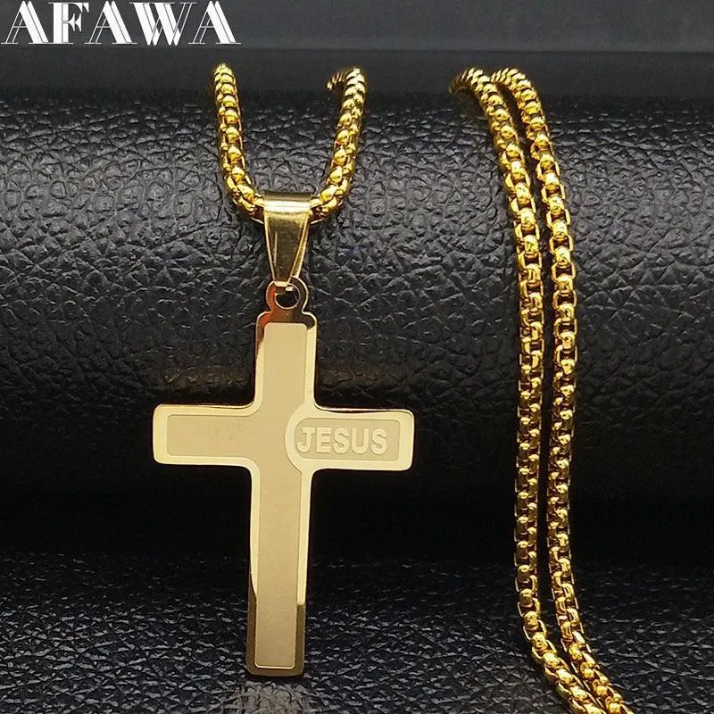 Popular Stainless Steel Long JESUS CROSS Necklaces - Gold Colour Chain Christian Necklaces Jewellery
